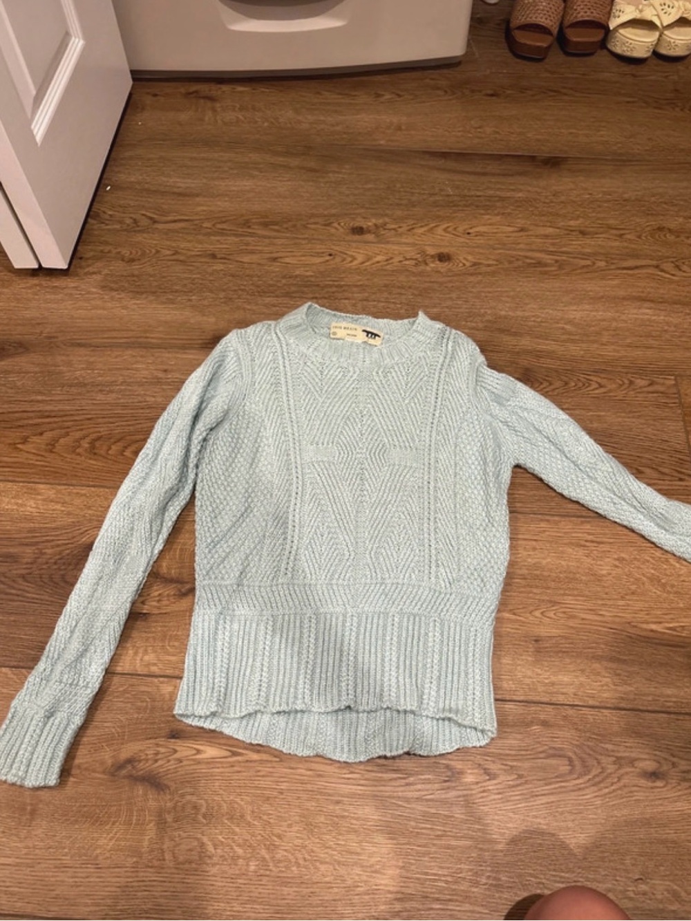 Women's Light Blue Cable-Knit Crew Sweater